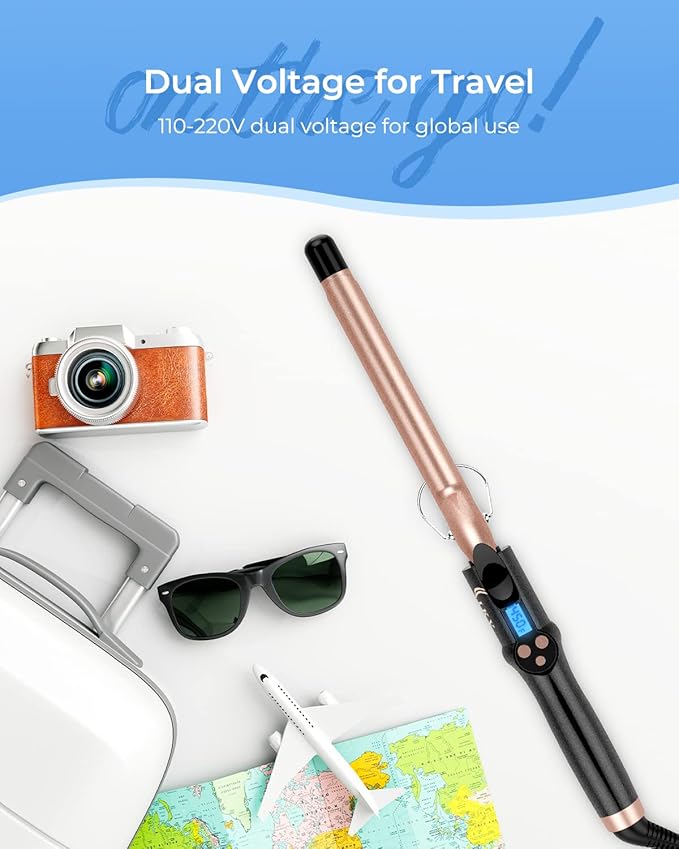 3/4 Inch Extra Long Barrel Curling Iron, Ceramic Tourmaline Curling Wand Professional Dual Voltage