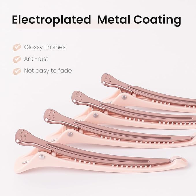 AIMIKE 4pcs Hair Clips for Styling Sectioning, No Crease Duck Billed Hair Clips with Silicone Band, Hair Styling Clips, Salon and Home Hair Cutting Clips for Hairdresser
