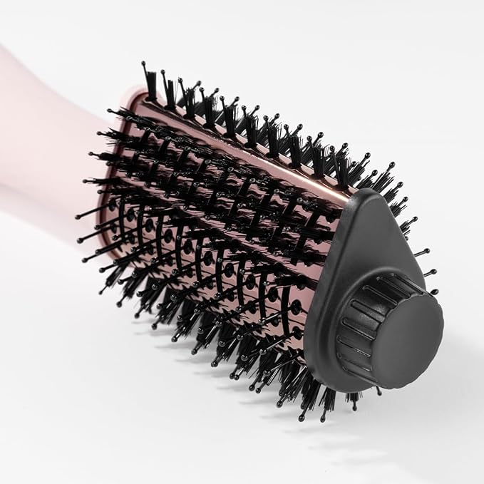L'ANGE HAIR Le Volume Elevé 65MM 2-in-1 Titanium Brush Dryer | Dry and Style | Unique Teardrop Shape Barrel | 3 Heat Settings | 360° Vented Airflow | Ionic Technology for Frizz-Free Styling (Blush)