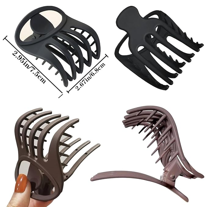 6 PCS 3Inch Curved Flat Hair Clips, French Concord Flat Hair Claw Matte Finish Hair Styling Accessories, Volume Strong Hold Banana Barrettes Hair Clips for Women