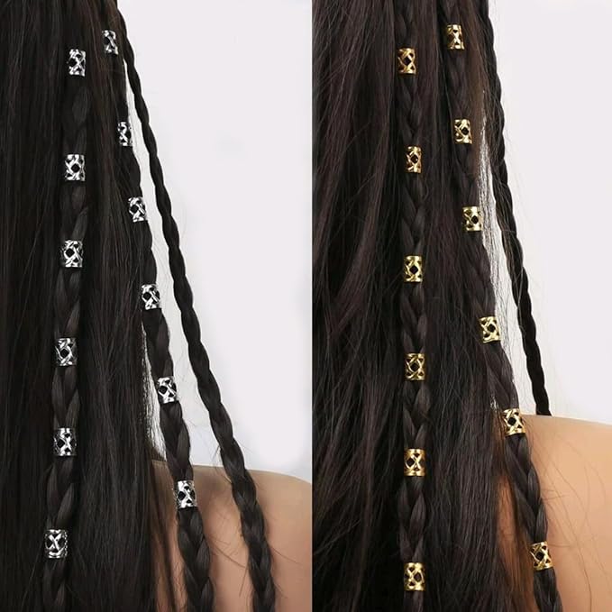 100pcs Gold and Silver Dreadlock Accessories Hair Cuffs for Braids Loc Jewelry Rings Adjustable Hair Beads for Women and Girls