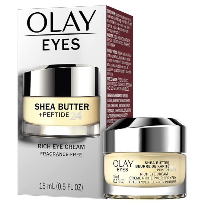 Olay Eyes Shea Butter+Peptide 24 Rich Eye Cream, Fragrance Free, 0.5 oz. (Pack of 2)