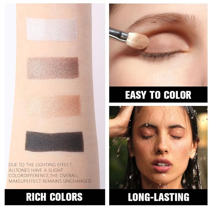 4 Colors Gold Brown Silver White Black Eye Shadow Palette Makeup, Neutral Matte Shimmer Eyeshadow Palette for Women Highly Pigmented Waterproof, paleta de sombras de ojos, Vegan&Cruelty-free 03