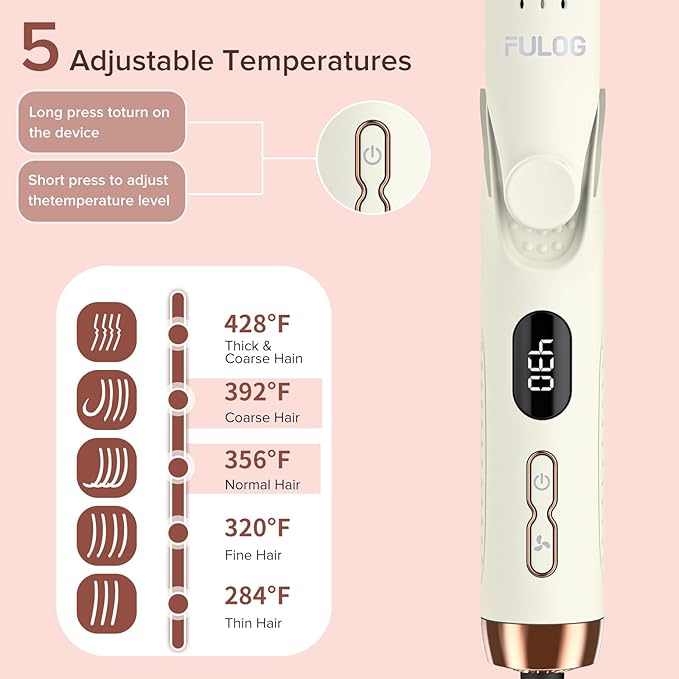 360° Airflow Styler Curling Iron, 1.25 Inch Hair Straightener and Curler 2 in 1, LED Display Curling Flat Iron with Cooling Air Vents to Lock in Style, Adjustable Temp Curling Wand (White)