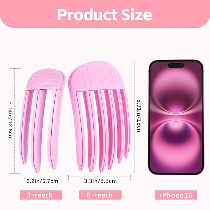 2PCS Volumizing Hair Clips for Women, Hair Volume Clip Styling Tools Volumizing Comb for Fluffy Bangs Clips for Root Lift Hair Styling Tools, Root Booster Clips, Rose Red