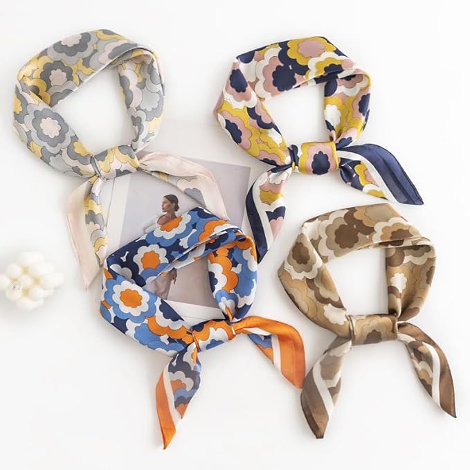 MINIDORA Satin Scarves for Women 27.5 × 27.5 inches Medium Square Elegant Silk Feeling Head Scarf