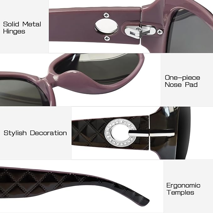Joopin Big Womens Sunglasses Polarized Trendy Sun Glasses Large Rectangle UV Protection Rhinestone Sunnies
