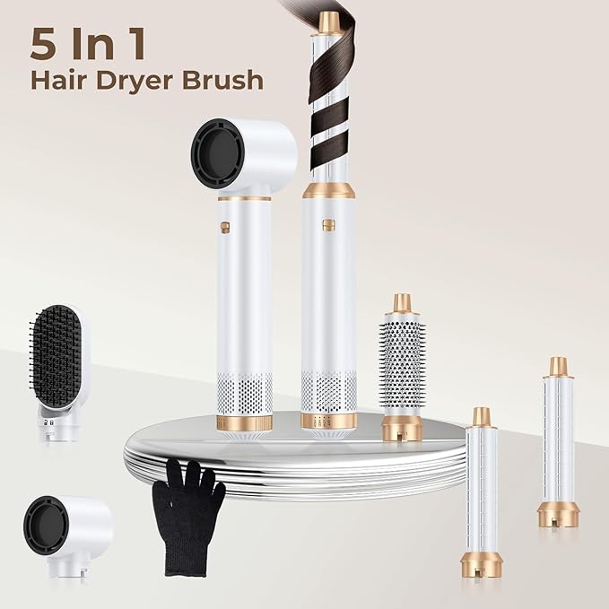 Blow Dryer Brush 5 in 1, Negative Ion Hair Dryer Brush Set Air Styler Curling Wrap Air Curler, Upgrade Hot Air Brush Curling Iron Hair Styling Tools As A Gift for Straight/Curl/Drying/Smoothing
