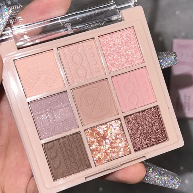9 Colors Nude Champagne Gold Matte Shimmer Eyeshadow Palette for Eye Makeup,High Pigmented Brown Eye Shadow Primers Powder Palet de sombras de ojos-16#
