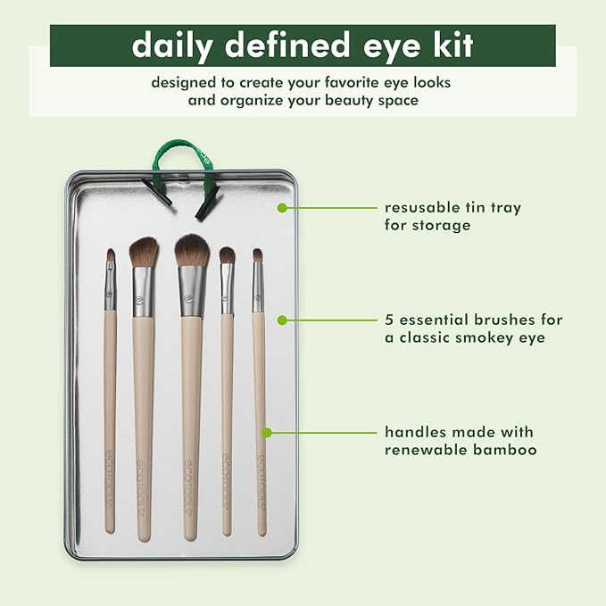 EcoTools Daily Defined Eye Makeup Brush Kit, Travel Friendly, Versatile Eye Makeup Looks, Convenient Makeup Tools On-The-Go, For Eyeshadow & Eye Liner, Eco-Friendly Makeup Brushes, 5 Piece Set
