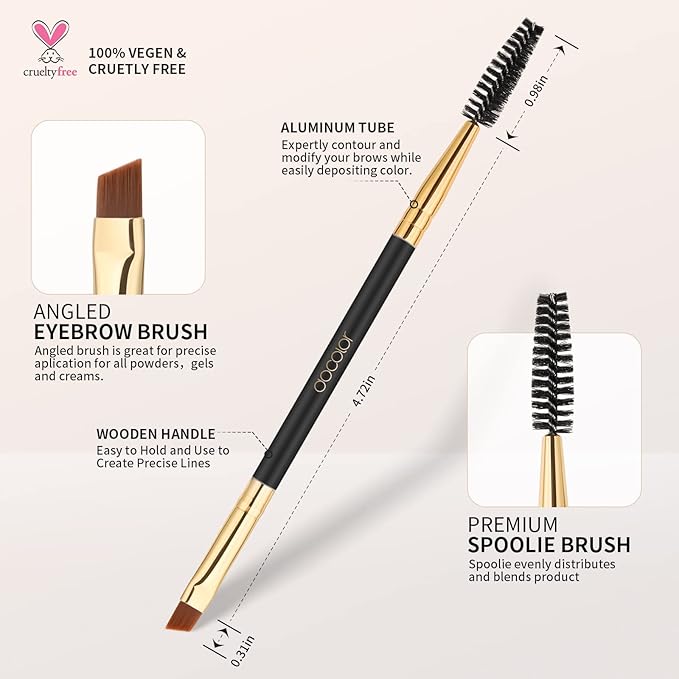Docolor Duo Eyebrow Brush,Professional Angled Eye Brow Brush and Spoolie Brush Perfect for Lining and Shaping Brows, Spoolie for Brows or Lashes Black