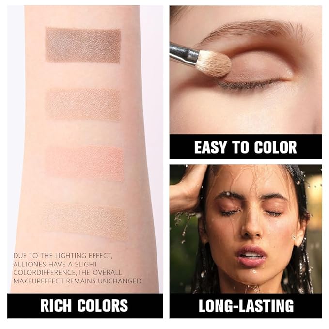 4 Colors Deep Rose Soft Pink Beige Brown Eye Shadow Palette Makeup, Neutral Matte Shimmer Eyeshadow Palette for Women Highly Pigmented Waterproof, paleta de sombras de ojos, Vegan & Cruelty-free 09