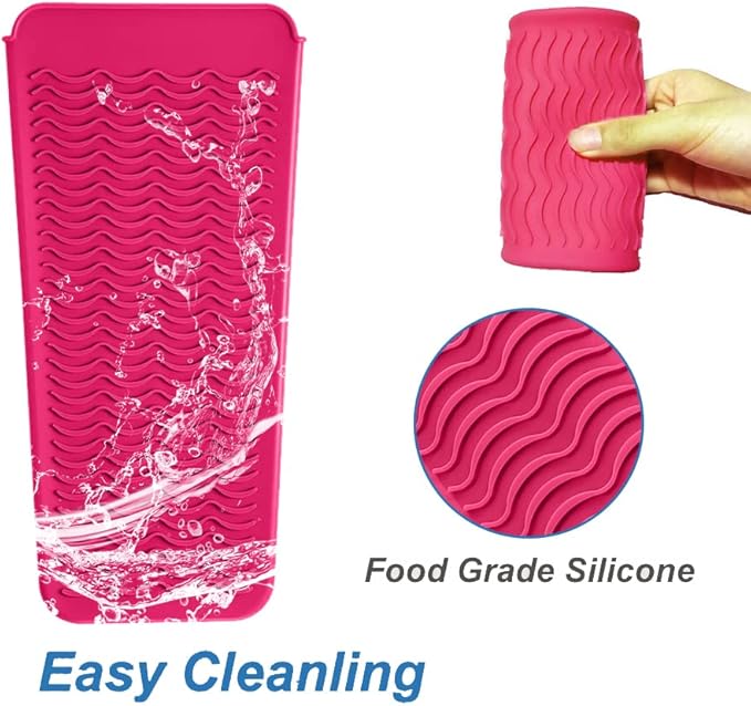 Heat Resistant Silicone Mat Pouch,Hair Styling Tools for Curling Irons, Flat Irons, Hair Straightener, 11.5 * 6 Inches, Food Grade Silicone, Pink
