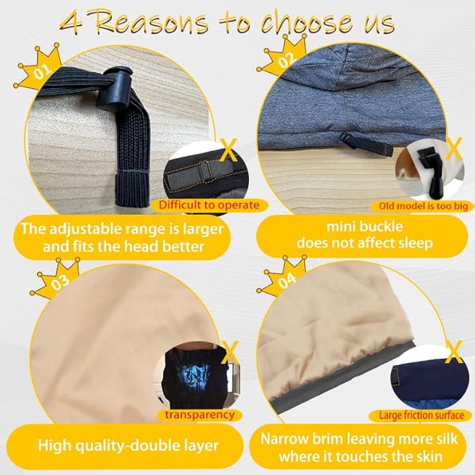 Silk Satin Bonnet Hair Wrap for Sleeping, 2 Pcs Adjustable Silk Bonnets for Women Men Sleep Cap Silk Lined Slouchy with Adjustable Strap Curly Hair Head Scarf Night Caps