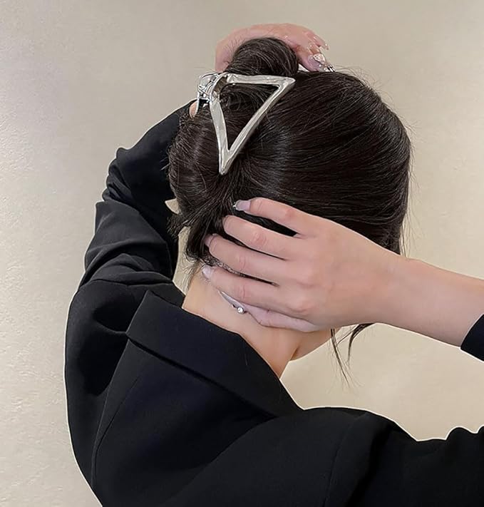 2Pcs Hair Clips, Triangular Hair Claw Clips, Metal Hair Clips, 4inch Exquisite Silver Geometry Designs Hair Jaw Clips for Hair Accessories for Women Girls Gift