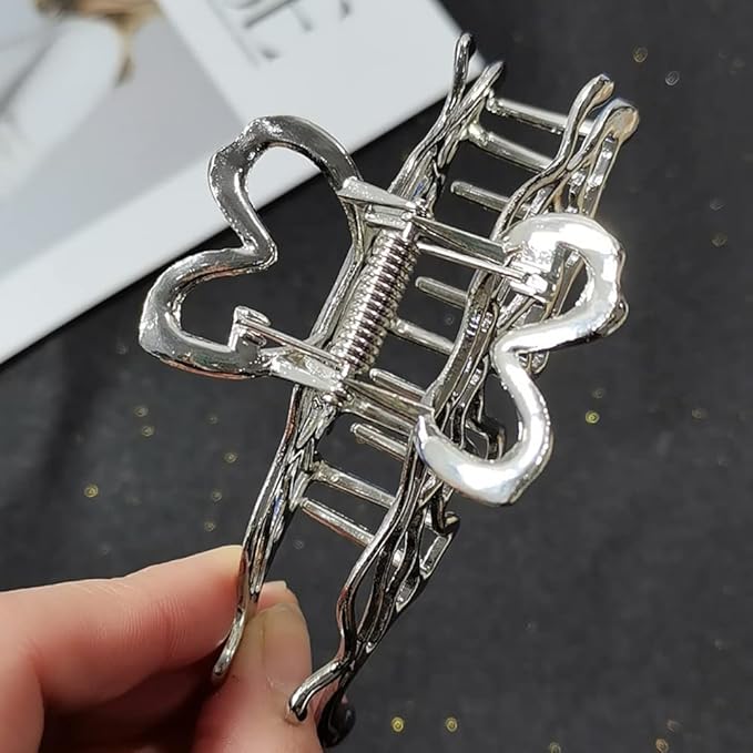 2 Pcs Large Metal Hair Claw Clips - Personality Nonslip Silver Hair Clamps,Perfect Jaw Hair Clamps For Women And Thinner-Thick Hair Styling-Strong Hold Hair-Fashion Hair Accessories (style2)