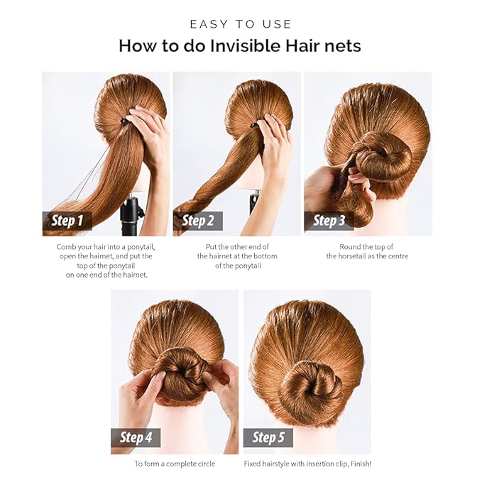 FANDAMEI Hair Accessory Set: 20 Invisible Nets, 4 Donut Makers, 5 Elastics, 20 Bobby Pins (Brown)