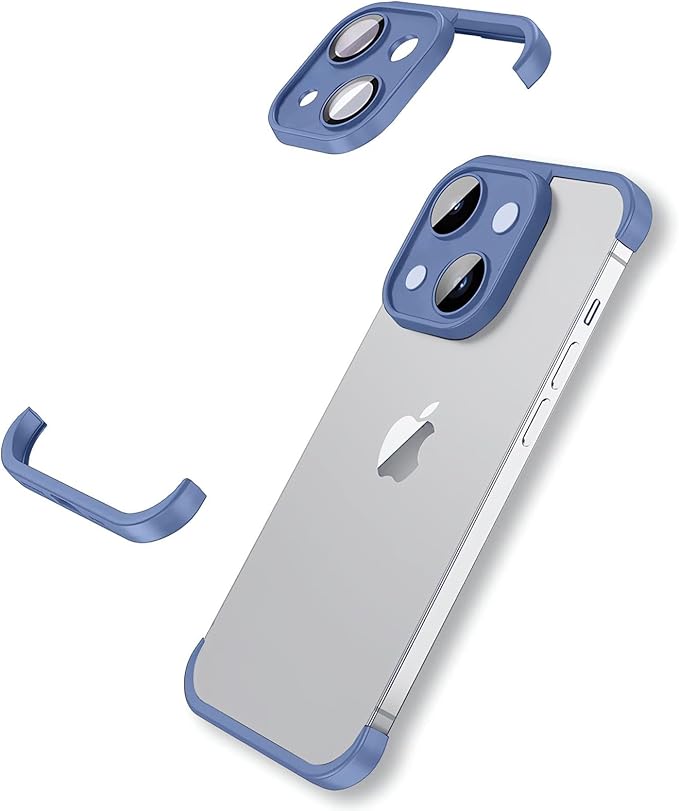 Frameless Case for iPhone 15 Case with Camera Lens Protector, Slim Soft TPU Silicone Shockproof Phone Borderless Cover,Ultra-Thin Lightweight Bumper Frameless Slim Cover,Blue