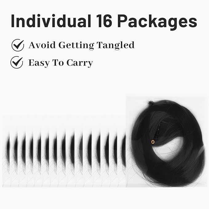 16 Pcs Colored Hair Extensions Curly Wavy Clip in Synthetic Hair Extensions,Colorful Party Highlights Hairpiece Streak for Girls Women Kids Favors Gift(Black)
