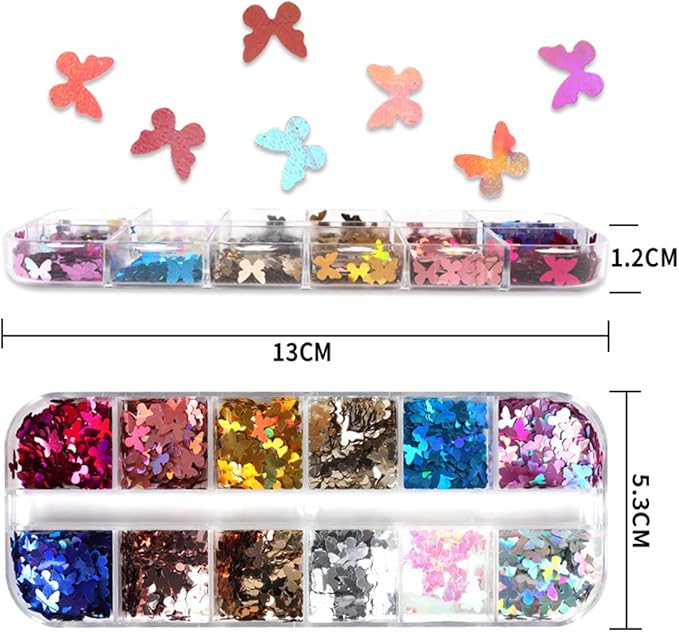 3D Butterfly Nail Glitter Sequins Holographic Laser Butterfly Nail Art Stickers Decals Butterfly Glitter Nail Designs Confetti Nail Sparkle Glitter Flakes Butterflies for Acrylic Nails Craft,12Girds