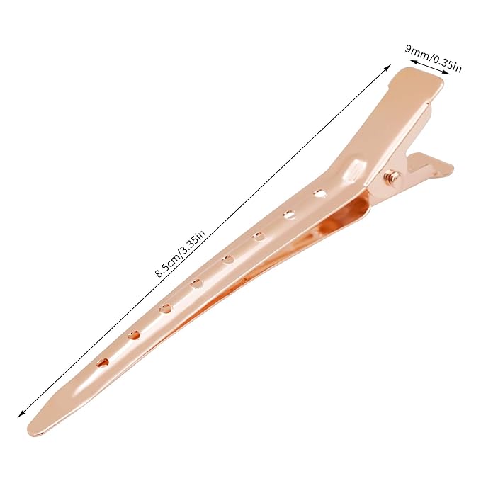 24 Packs Duck Bill Clips, Bantoye 3.35 Inches Rustproof Metal Alligator Curl Clips with Holes for Hair Styling, Hair Coloring, Rose Gold