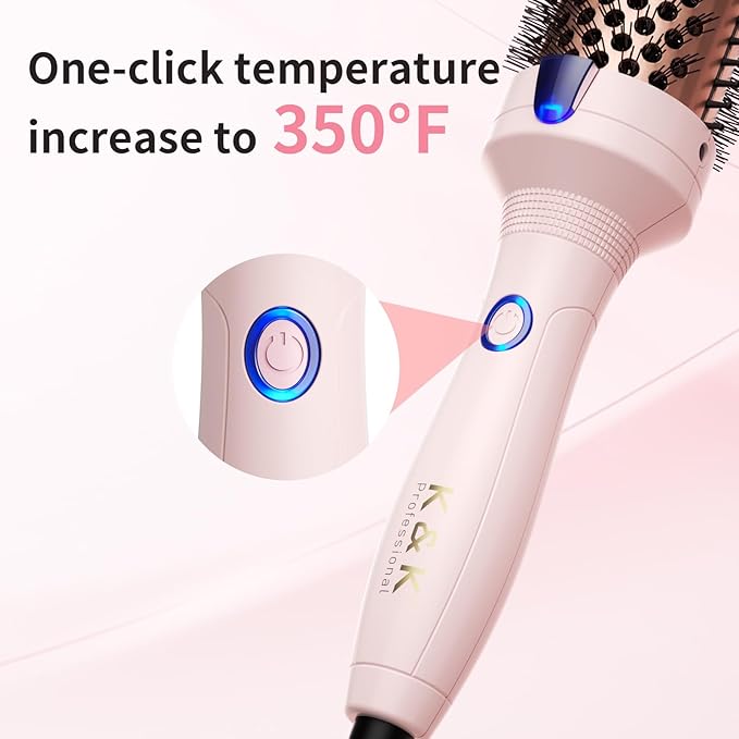 K&K Thermal Brush Curling Iron 1.77 Inch Ceramic Tourmaline Ionic Hair Styler for Loose & Voluminous Curls, Dual Voltage for Long Hair