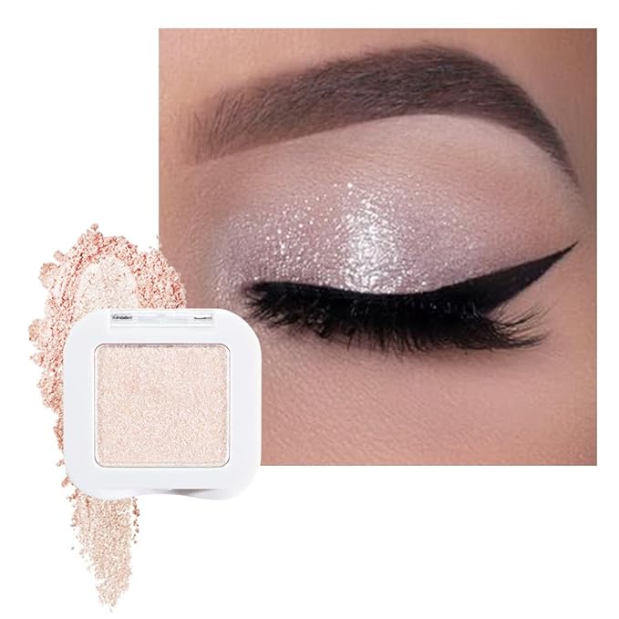 evpct Pear White Shimmer Single Eye shadow Palette Makeup for Older Women, Glitter Sparkly Cream Eye Shadow Palette Brightener for Older Women, High Pigment Waterproof Monochrome Mini Eyeshadow