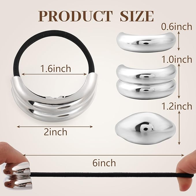 3PCS Silver Hair Ties, Metal Hair Ties for Thick Hair, Elegant Durable Geometric Design, Silver Hair Accessories Stretchy and Non-Damage Ponytail Holders, 3 Styles in Box Gifts Holiday