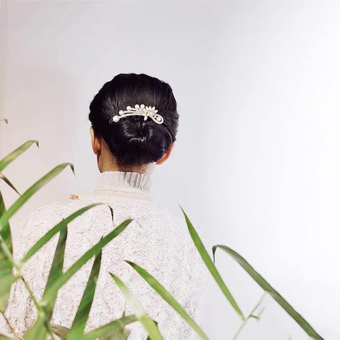 4 Pcs Pearls Side Comb for Women and Girls - Rhinestones Flower Hair Combs Pins Accessories - Vintage Wedding Headpieces Tools - Daily Present