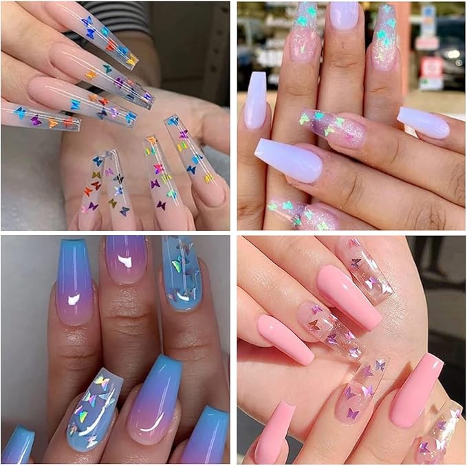 3D Butterfly Nail Glitter Sequins Holographic Laser Butterfly Nail Art Stickers Decals Butterfly Glitter Nail Designs Confetti Nail Sparkle Glitter Flakes Butterflies for Acrylic Nails Craft,12Girds