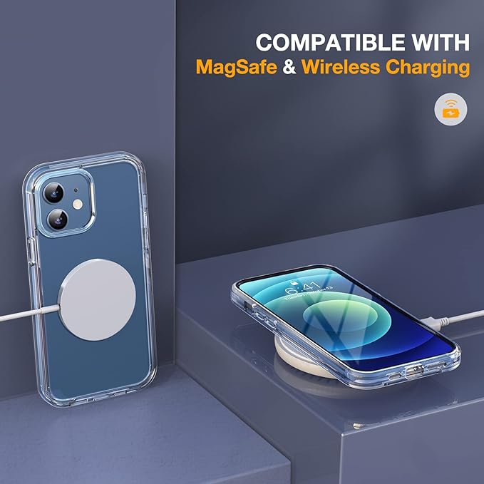 Miracase Glass Series for iPhone 12/12 Pro - Full-Body Rugged Protective Case with Built-in 9H Tempered Glass Screen Protector and Camera Lens Protector - Crystal Clear