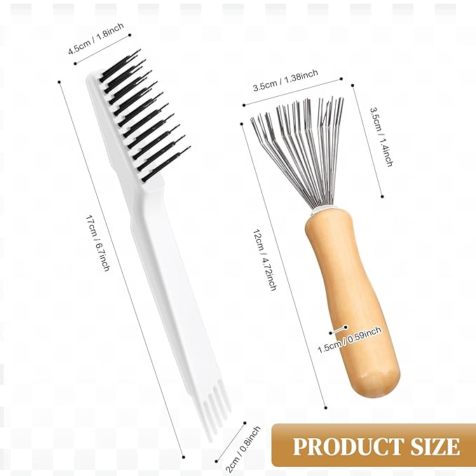 Boao 2 Pieces Hair Brush Cleaning Tool Comb Cleaner Brush Mini Comb Cleaning Hair Remover Tool for Removing Dust Home and Salon Use (White, Wood Color)