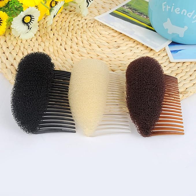 2Pcs 3.3inch Charming Bump It Up Volume Inserts - Beige Sponge Foam Hair Combs for Beehive Buns and Hairstyling Accessories