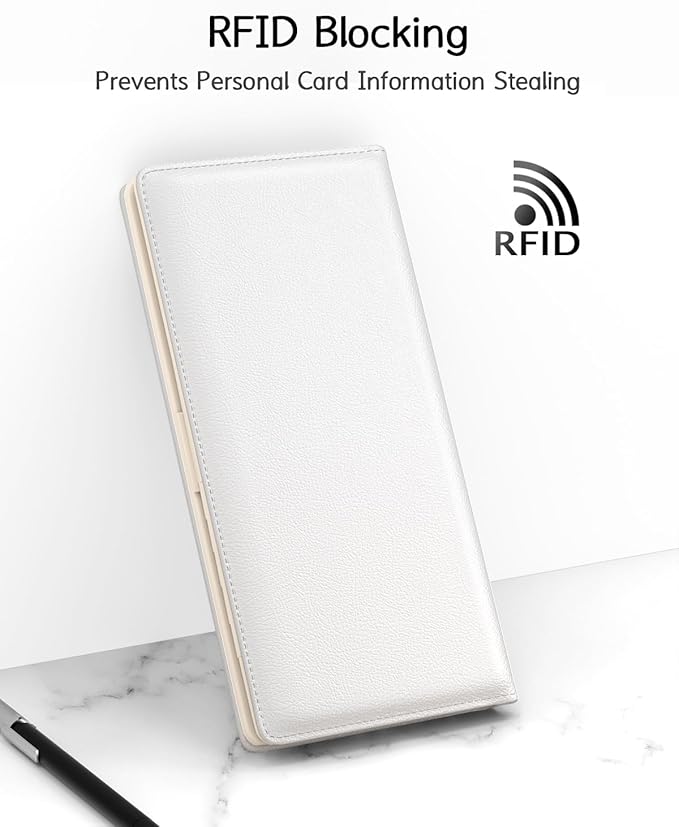 Nipichsha Womens Wallet, RFID Slim Wallets for Women, Thin Ladies Credit Card Holder Purse, Cute Leather Bifold Clutch Billfold with 11 Card Slots & ID Window, White