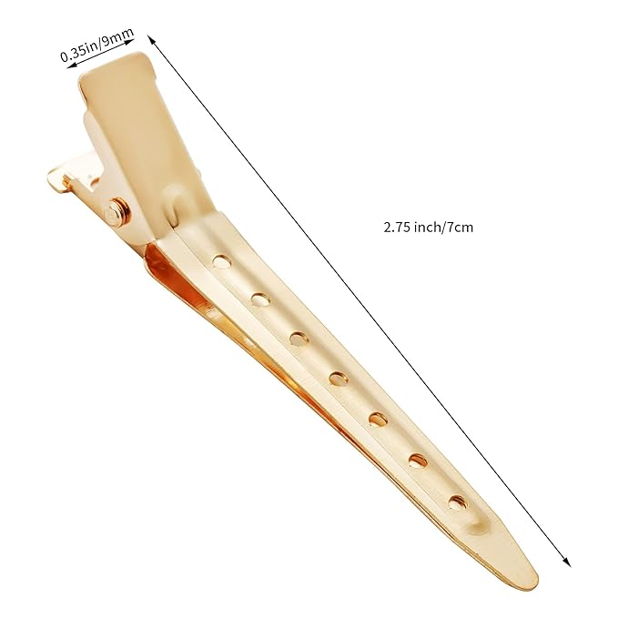 24 Packs Duck Bill Clips, Bantoye 2.75 Inches Rustproof Metal Alligator Curl Clips with Holes for Hair Styling, Hair Coloring, Gold