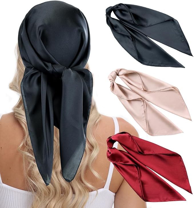 MINIDORA Satin Scarves for Women 27.5 × 27.5 inches Medium Square Elegant Silk Feeling Head Scarf