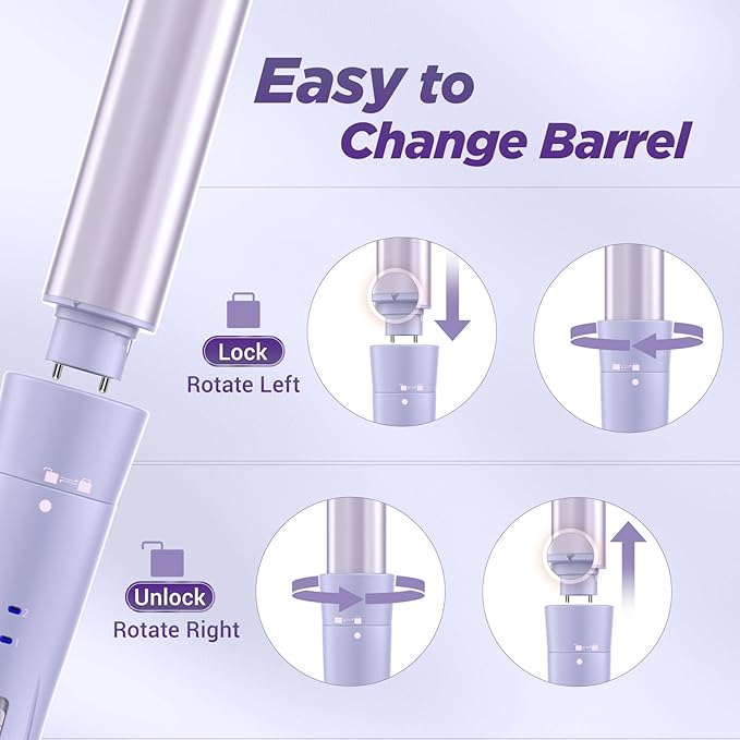 5 in 1 Wand Curling Iron-Curling Wand Set with Hair Straightener, 3 Barrels Hair Crimper Iron, 3 Ceramic Curling Irons (0.35 "-1.25"), 2 Temps Fast Heat Hair Curler Waver with Glove & Clip-Purple