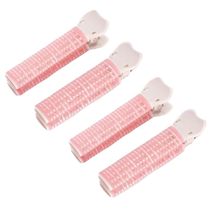 4 Pcs Pink Hair Rollers with Clip for Volumizing Bangs Curls - DIY Hair Styling Accessories Tool and Portable Self Grip Volume Clips,Volumizing Hair Clips,Styling Tools and Appliances