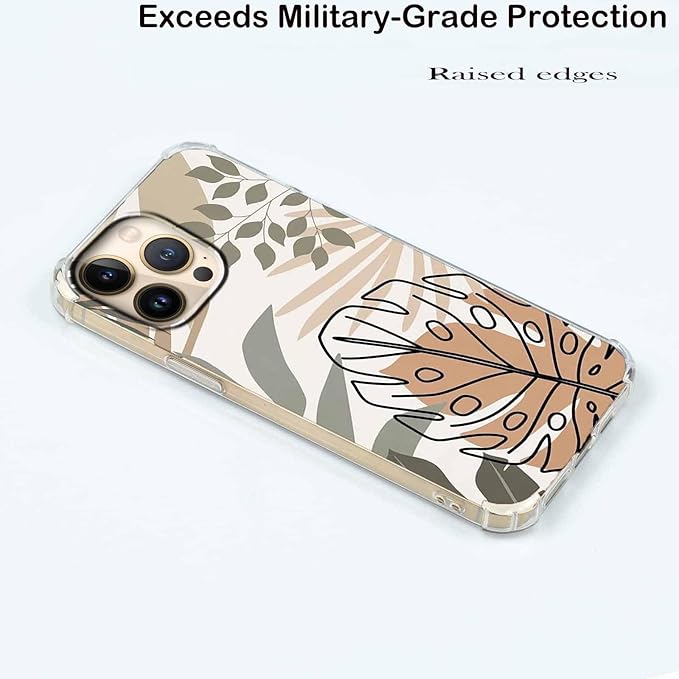 Case for iPhone 14 Pro Max with Green Leaves Design,Abstract Minimalist Plant Art Pattern,Soft TPU Bumper Phone Cover(14pm,Leaf)