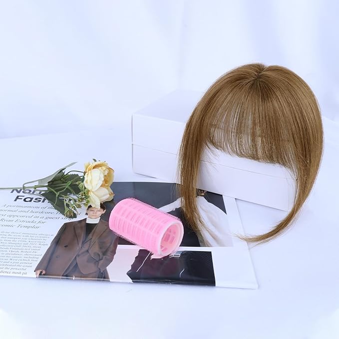 NAYOO Clip in Bangs-Brown Black Human Hair 360° Cover Wipsy Bangs Hair for Women, 2 Secure Clips in Full Fringe Hair Toppers for Women Girls Daily Wear (Brown Black)