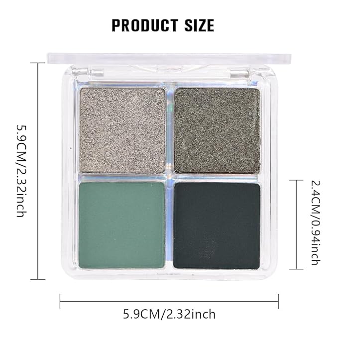 4 Colors Soft Mint Deep Emerald Gunmetal Silver Eye Shadow Palette Makeup, Highly Pigmented Waterproof Matte Shimmer Eyeshadow Palette for Women, paleta de sombras de ojos, Vegan & Cruelty-free