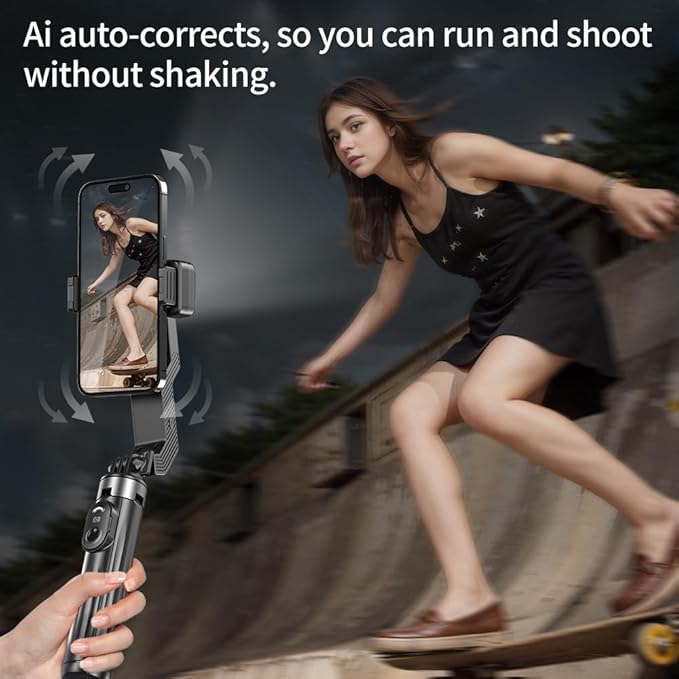 Selfie Stick Gimbal Stabilizer, Single Axis Stabilizer Tracking Selfie Stick with Tripod 360° Rotation with Remote Control for iPhone/Andriod for Vlog Live Broadcast TIK Tok YouTube Vlogging Black