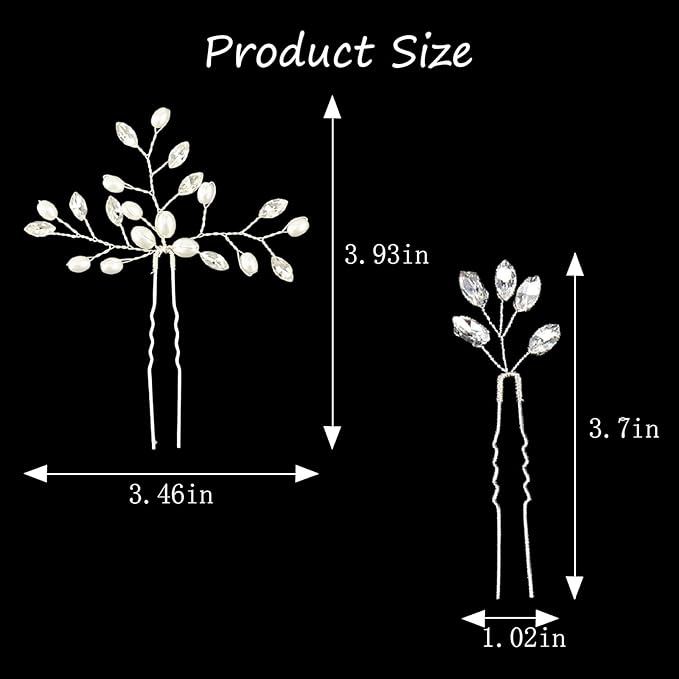 5 Pcs Rhinestone Bridal Hair Pins Sparkly Bride Hair Piece for Women Crystal Pearl Hair Accessories for Bride Bridesmaids Flower Girls(Silver)