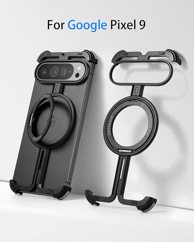 OATSBASF Bumper Case for Google Pixel 9 Pro/Pixel 9, Invisible Magnetic O-Ring Stand Case, Minimalist Phone Case for Google Pixel 9 Pro/Pixel 9, Frameless Design, Black
