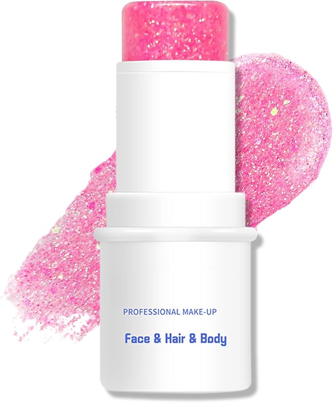 Body Glitter Stick, Chunky Gel for Face and Body Hair, Sparkling Holographic Mermaid Sequins Paint, Waterproof Multiuse Makeup Glitter Paint, 02#Pink