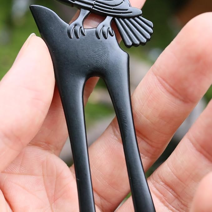 2pack U Shaped Viking Raven Metal Hair Prong Forks French Hair Styling Pins Black Wicca Witch Sticks Renaissance Festival Acceossories for Women Perfect for Thick Hair