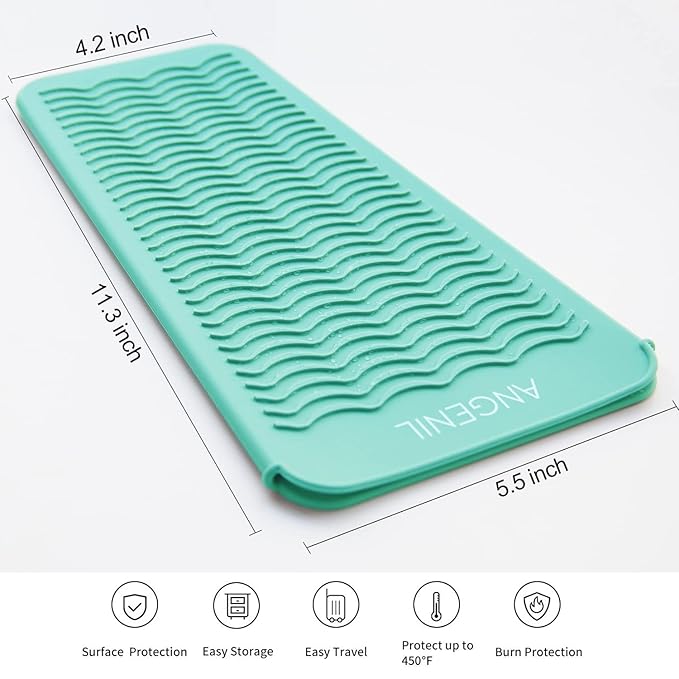 ANGENIL Curling Iron Silicone Mat Heat Resistant for Travel Dual Voltage Flat Iron, Hair Straightener, Rotating Cordless Curling Iron Wand, Wireless Curlers, Crimper Hair Iron, Straightening Iron