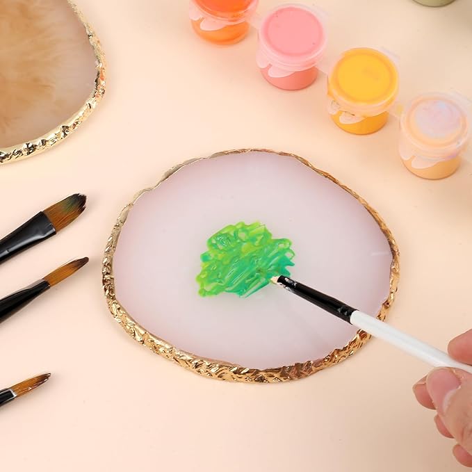2 Pcs Resin Nail Art Palette, Nail Art Painting Mixed Color Palettes Gold Edge Nail Holder Nail Art Display Board (Coffee, White)