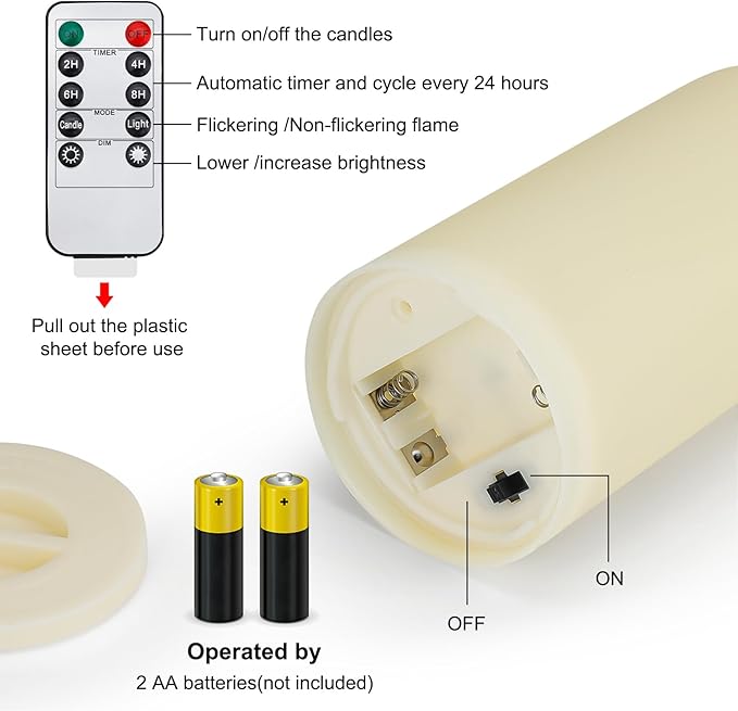 Enido Flameless Candles LED Candles Candles(D: 3" x H: 4" 5" 6") Battery Operated Plastic Pack of 12 Pillar