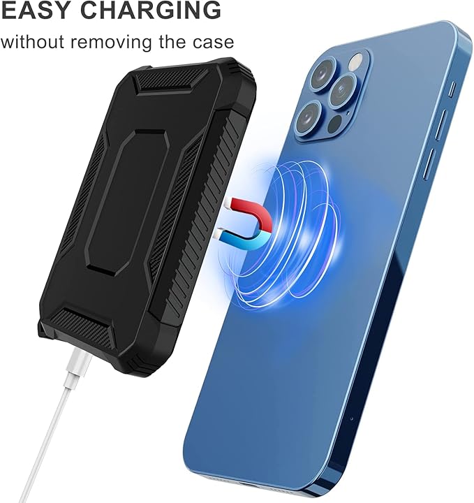 2 Pack Case Compatible with Magsafe Battery Pack Cover, Slim TPU Carbon Fiber Design Protective Case Cover with Keychain Anti-Shockproof Rugged Bumper Shell for Magsafe Battery Pack Black/Blue